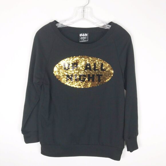 DC Comics Batman Sweatshirt Sequin Pullover Black Gold Small Unisex L/S Top Thin - Picture 2 of 9